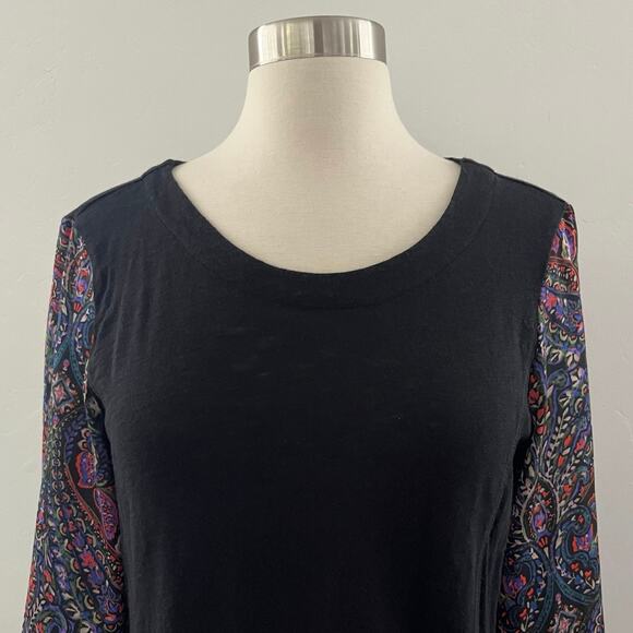 Anthropologie Akemi + Kin Maybelle Paisley Balloon Tied-Sleeve Top Black Medium - Picture 4 of 10